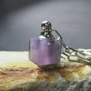 Cube Amethyst Necklace, Gemstone Perfume Bottle Pendant